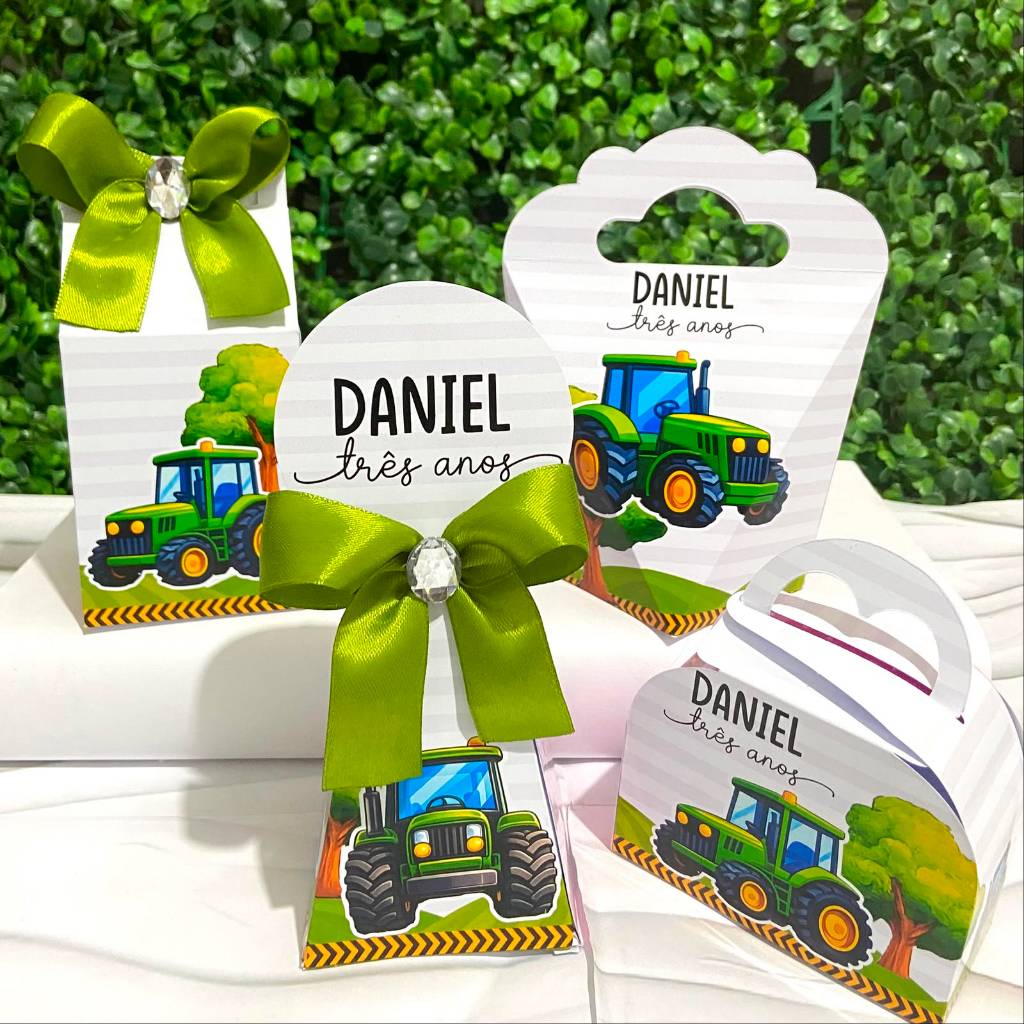Kit Caixas Personalizadas TRATOR VERDE Lembrancinhas Festa Infantil Aniversário Desmontadas