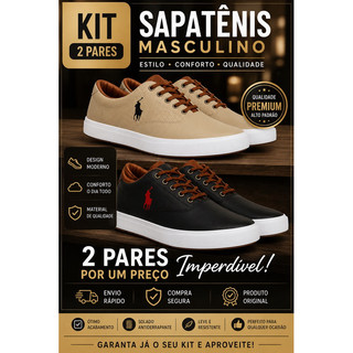 Kit 2 Pares Sapatênis Masculino Casual Confortável Leve para Trabalho Dia a Dia Envio Rápido