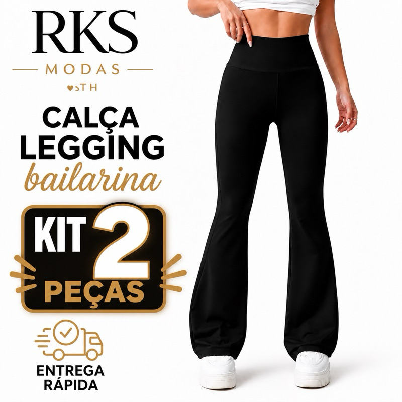 Kit 2 Calças Legging Bailarina Flare Modela bumbum Cintura Alta Promoção