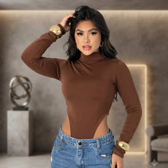 Body Feminino Gola Alta Cavado Suplex – Tamanho Único | Preto, Branco, Vermelho e Marrom
