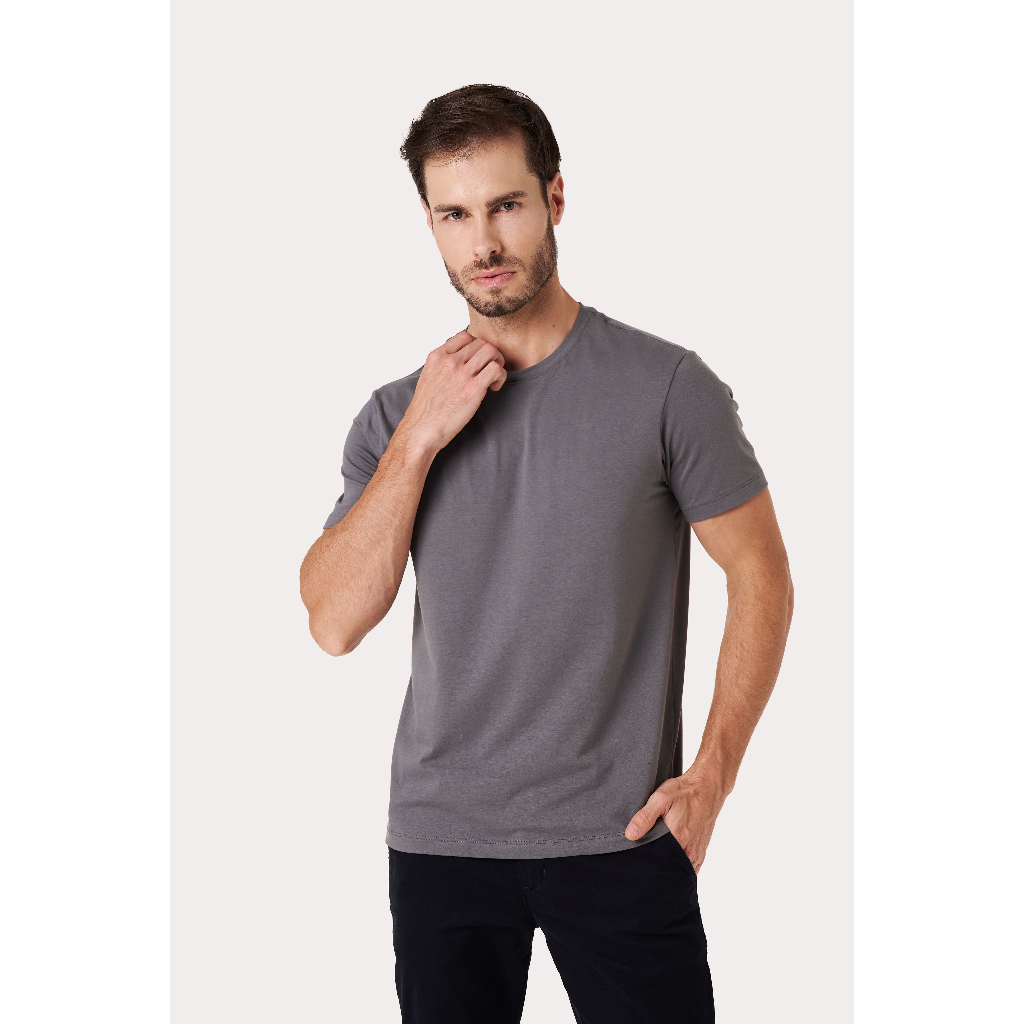 Kit 2 Camisetas Algodão Egípcio Premium - Masculina Slim Lisa Básica Combo 2 Unidades Não Desbota - Preto/Cinza — imagem 2 de 2
