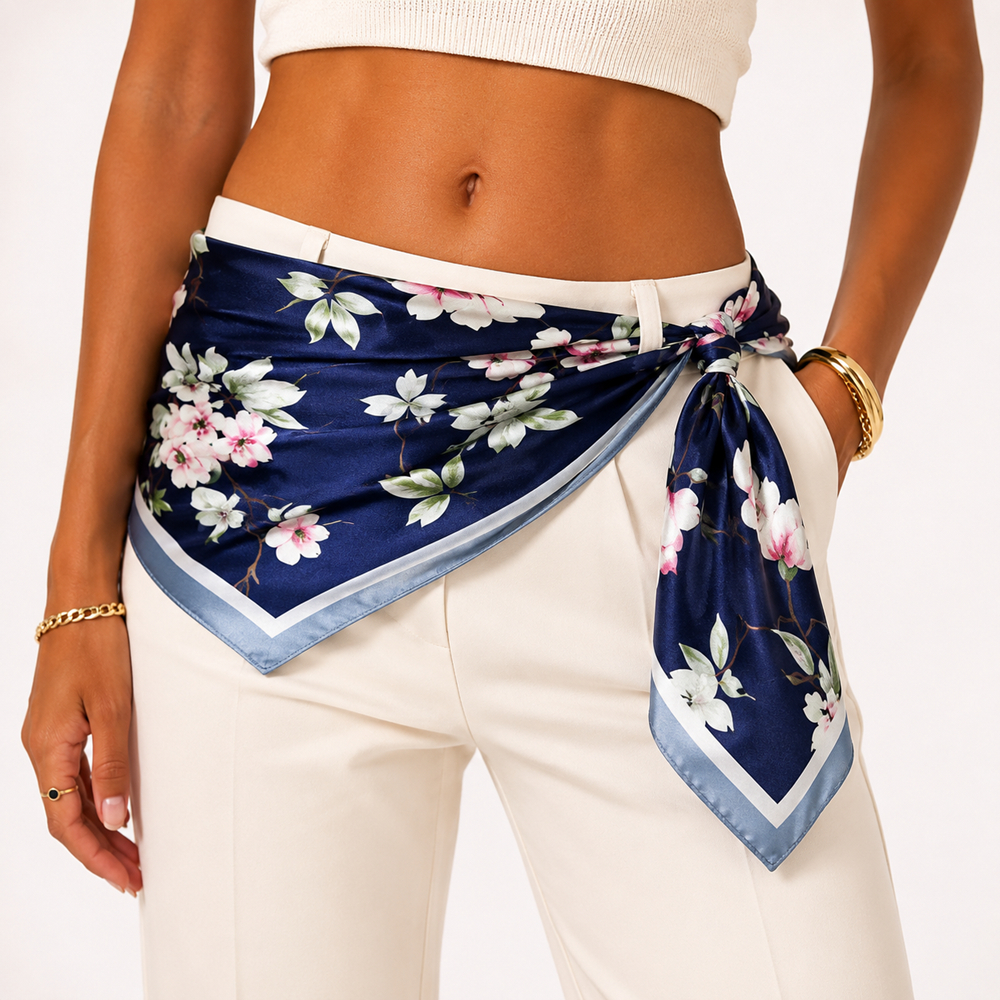Lenço Feminino Estampado 90x90 cm para Usar como Cinto, Faixa de Cintura e Acessório para Looks