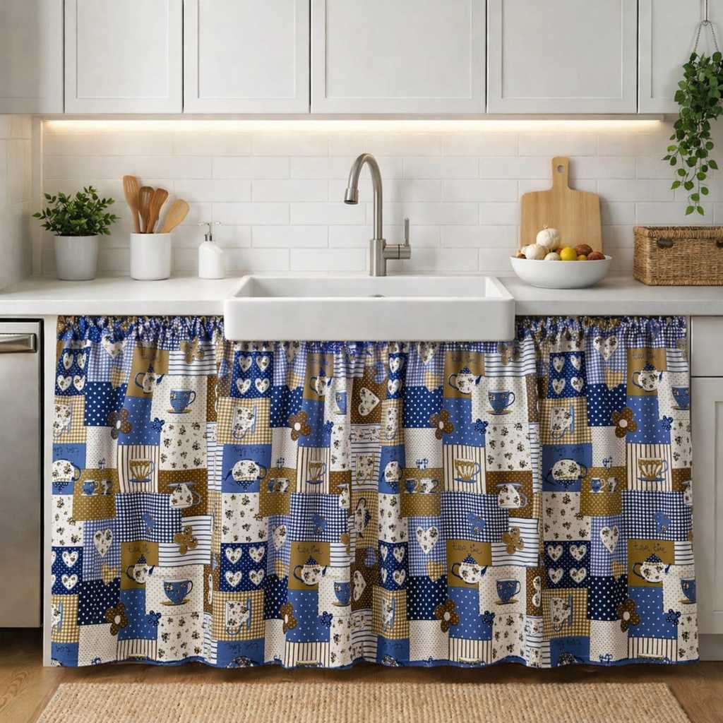 Cortina Pia Estampada Tecido Lavável Alta Durabilidade Decoração Cozinha Design Moderno