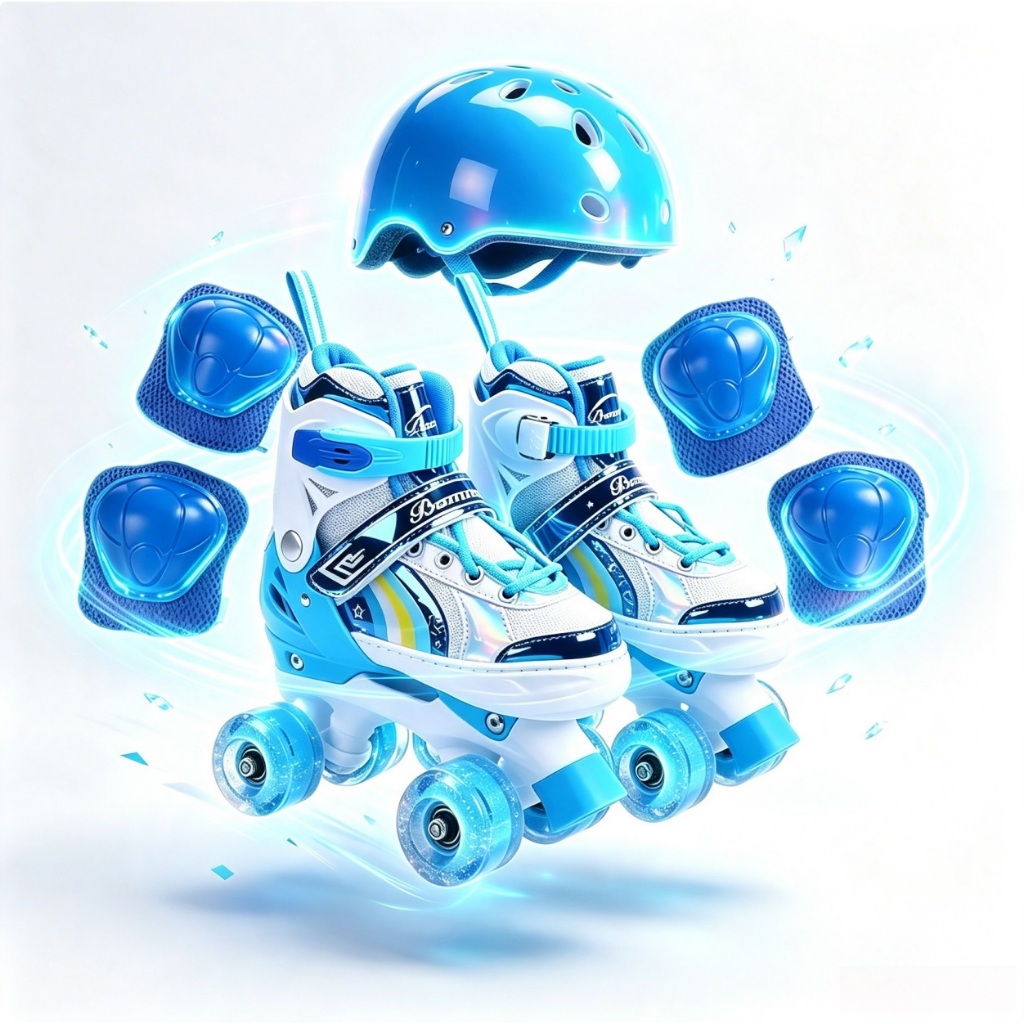 Patins Infantil 4 Rodas Meninos Freios Azul Arco-Iris Ajustável Com Led e Proteção 2026 Novo