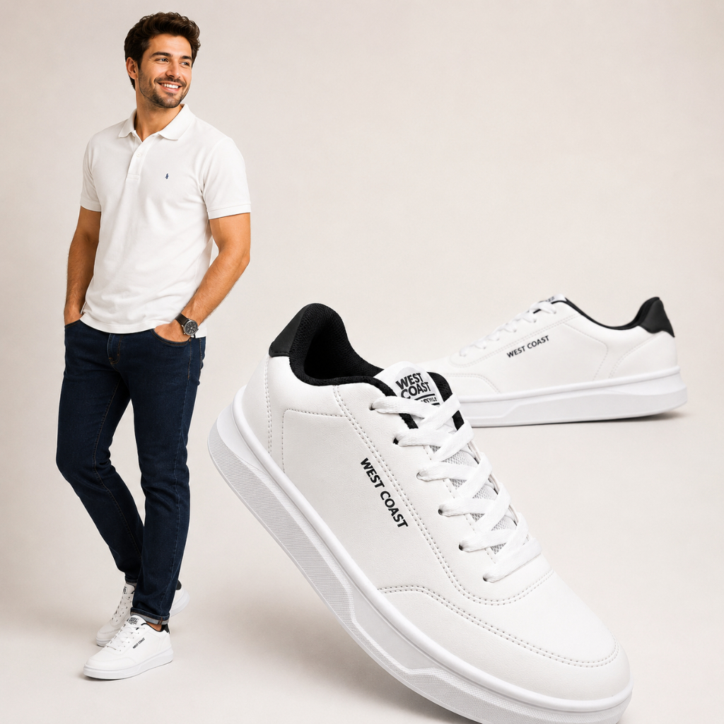Tênis Masculino West Coast Casual Confortável Leve Moderno Urbano Solado Branco Dia a Dia Urbano Moderno