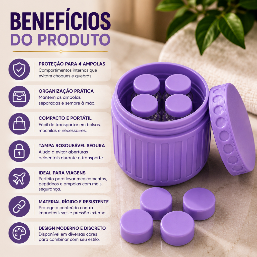 Porta Ampolas 3ml Enfermagem Clínicas e Viagens Porta Peptídeos Organizador BRINDE 4 tampa para ampola
