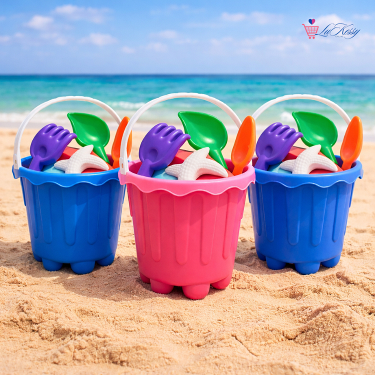 Baldinho de Praia Infantil com Acessórios Kit Praia Criança Pá Rastelo Brinquedo Areia