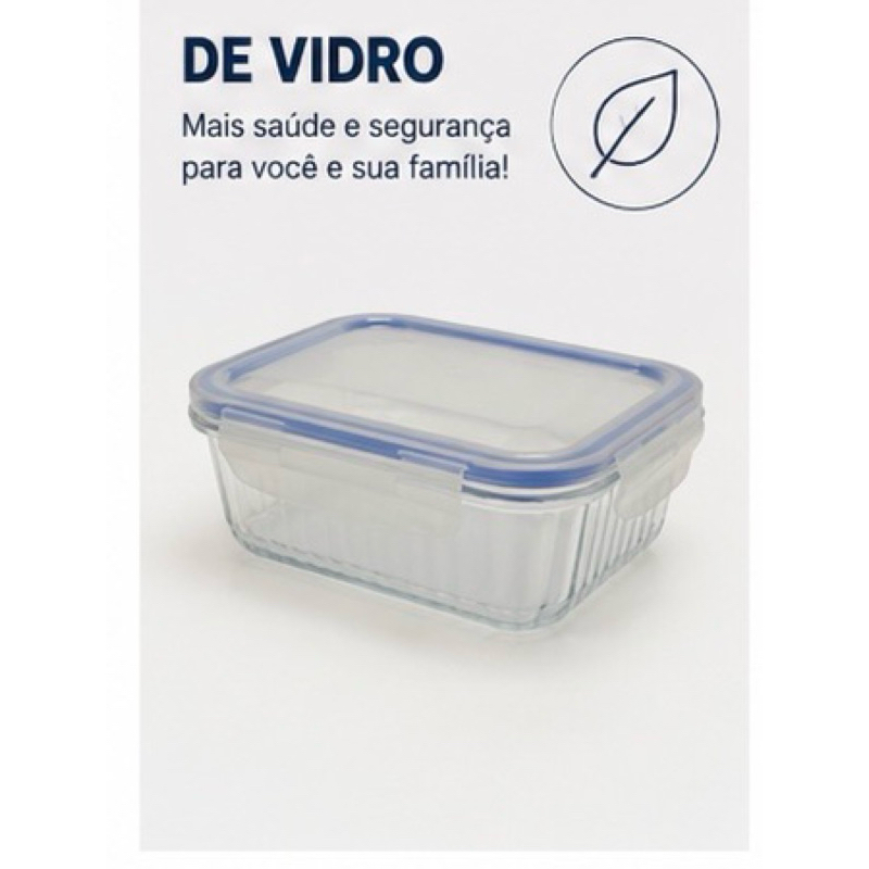 Pote Hermético de Vidro 640ml com Tampa | Marmita de Vidro Retangular | Vedação Hermética | Organizador para Geladeira