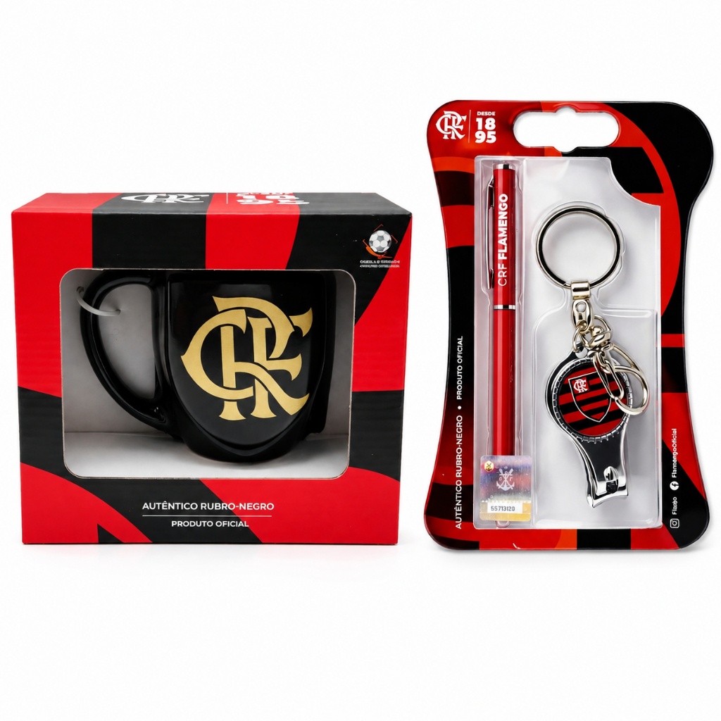Kit Presente Dia dos Pais Oficial Flamengo | Caneca 3D 270ml + Caneta + Chaveiro Multiuso Cortador