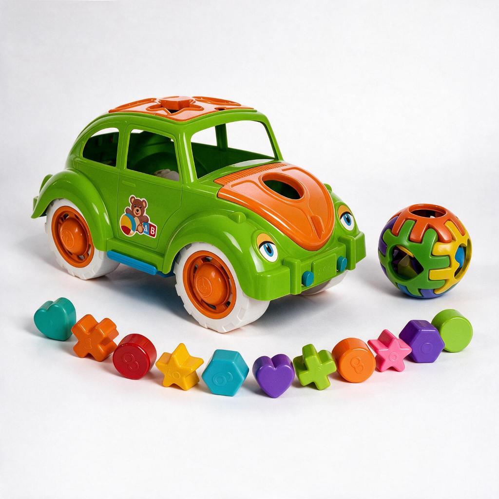 Kit Fusca Educativo Menino + Bola Educativa | Com 11 Formas Geométricas | Carrinho Montessori | Reg.INMETRO | QUEEN SHOP