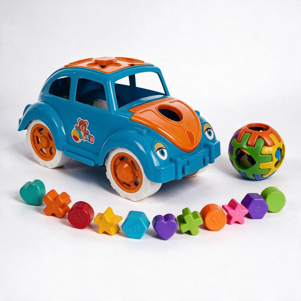 Kit Brinquedos Educativos Fusca + Bola | Meninos +12 meses | Acompanha 11 Formas Geométricas | Cert.INMETRO | QUEEN SHOP