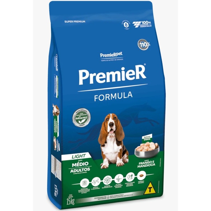 Ração Premier Fórmula Cães Adultos Raças Medias Light 15kg