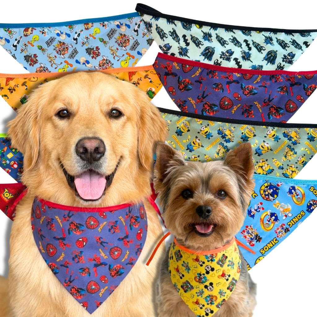 Kit 50 Bandanas Pet Shop Cães Viés Costurado P M GG Macho Fêmea Estampas Sortidas Banho Tosa Revenda
