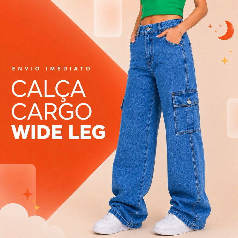 Calça Jeans Cargo Feminina Juvenil - Conforto e Estilo com Bolsos Laterais e Cintura Alta