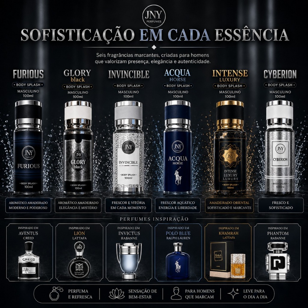Body Splash Masculino JNY Premium 100ml Longa Duração Inspirado nos Melhores Perfumes