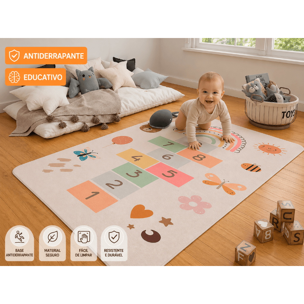 Tapete atividades Bebê Infantil Grande Sala 69X118  -  AMARELINHA BOHO