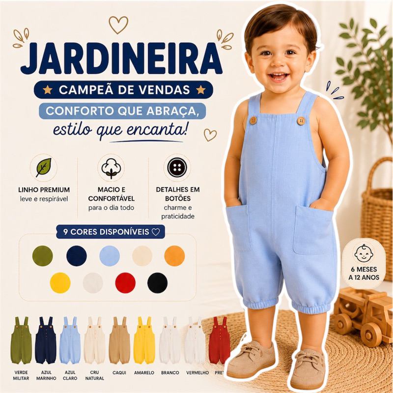 Jardineira Infantil Menino Bebê Nao aperta em Linho Premium ROMPER Macacão  MENINO MENINA Leve Confortável