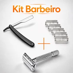 Kit Navalha Profissional Barbeador com Aparelho de Barbear Clássico com 5 Lâminas Aço Inox