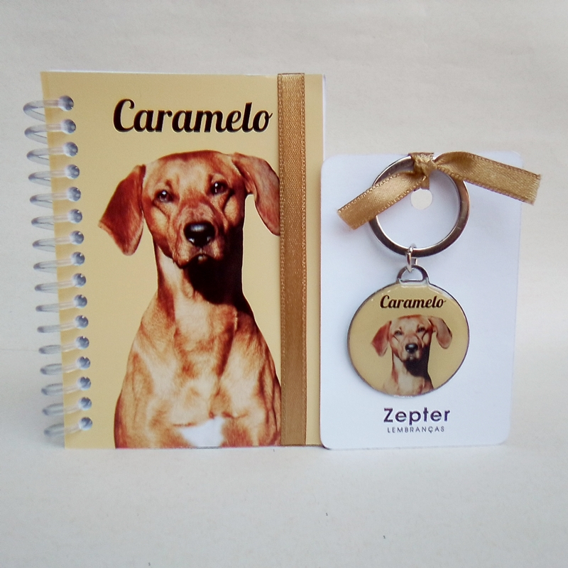 15 Kits Bloquinho e Chaveiro Lembrancinha Personalizada Festa Aniversário Cão Caramelo Pet