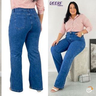 Calça Jeans Flare PLUS SIZE Modeladora Empina Bumbum 4 Bolsos Jeans Lycra Premium