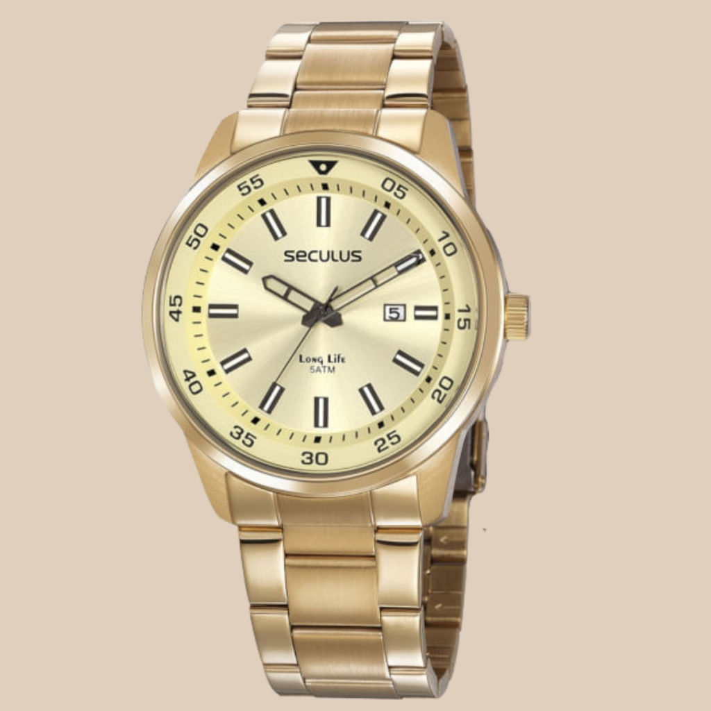 Relógio Masculino Seculus Dourado Com Carteira Aço Analógico Resistente à Água 46 MM — imagem 2 de 2