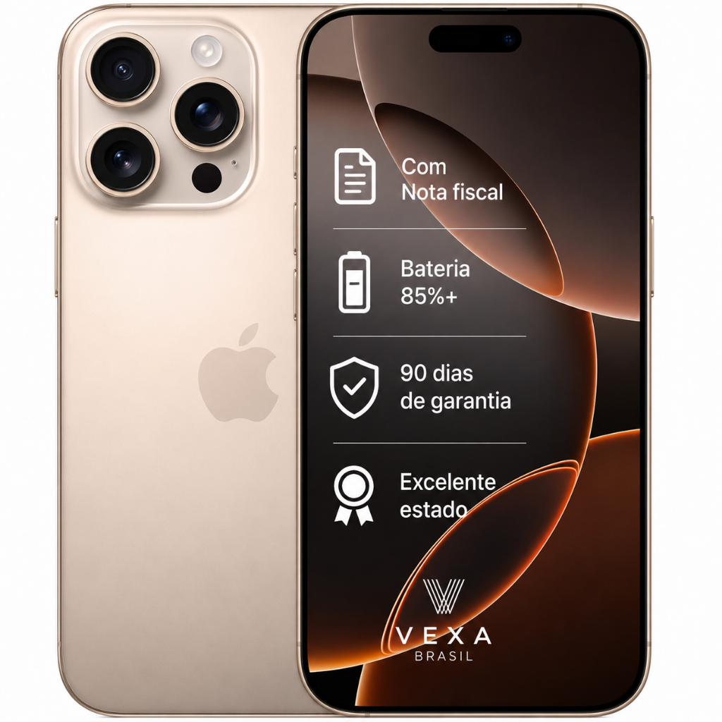 Apple iPhone 16 Pro 128GB Titânio Deserto | Semi Novo Premium | Bateria Mínima 8