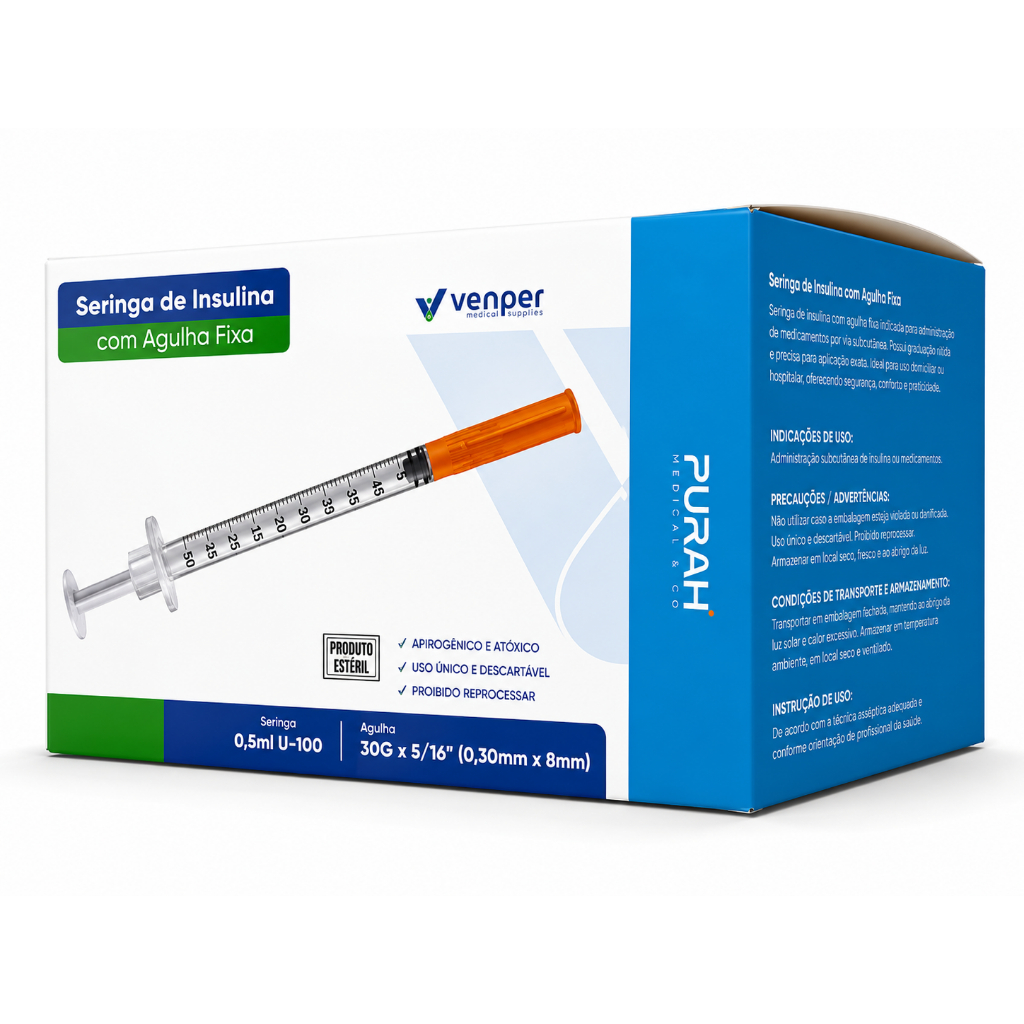 Kit Seringa De Insulina Botox 0,5ml C/agulha Fixa 8mm X 0,3mm 30g - Ultrafine (Venper)