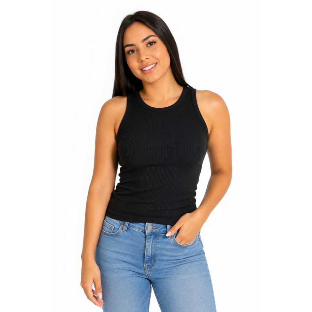 Regata Feminina Básica 96% Viscose 4% Elastano Lisa Casual Confortável