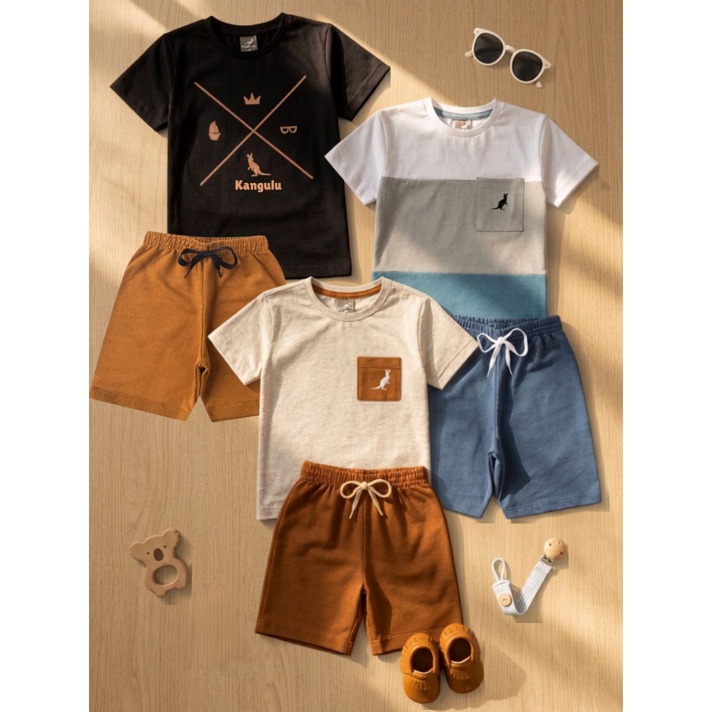 Kit 6 Peças 3 Conjuntos Infantil Menino Verão 3 Camisetas 3 Shorts Sortido Roupa Infantil Tamanho 1 ao 12 Anos