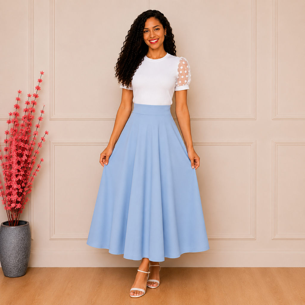 Saia Antonella Max Midi Godê SOB ENCOMENDA!! Longa Rodada Feminina Midi Moda Evangélica Várias Cores Lisa Lançamento Cri — imagem 2 de 2