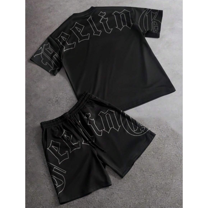 Conjunto Masculino Streetwear Oversized Camiseta e Bermuda Estilo Urban Premium Preto