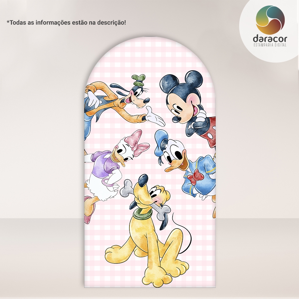 Capa de Painel Turma do Mouse Aquarela Rosa Romano c/elástico Retangular c/overlock - Face Única Tam Diversos R01