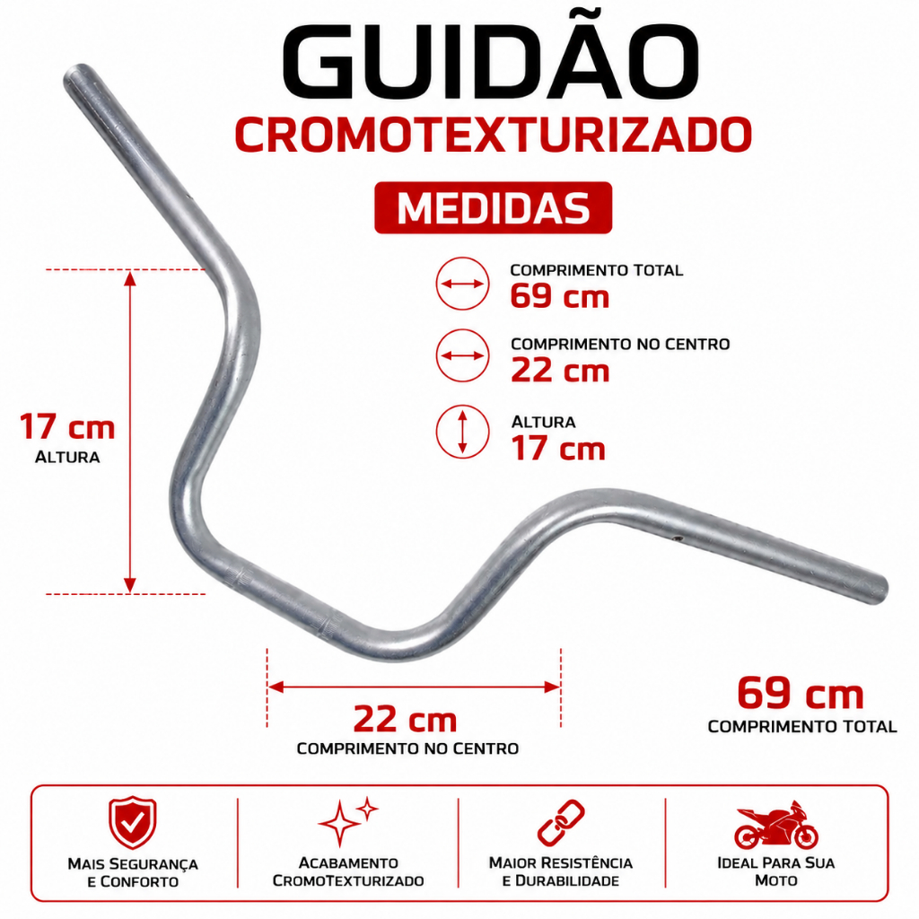 Guidão Cromotexturizado Cargo 160 2025 Titan 160 Fan 160 Com Peso Interno — imagem 2 de 2