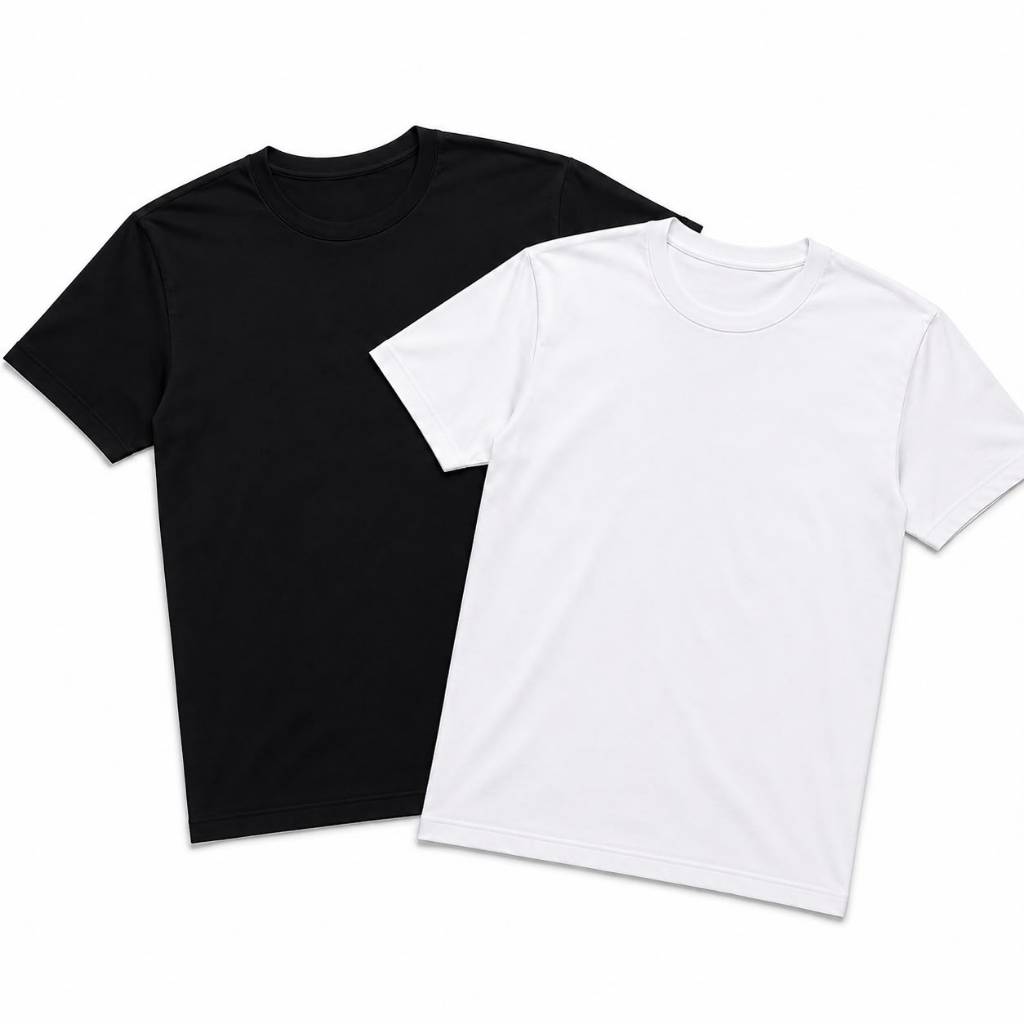 Camisetas Masculinas Básicas 100% Algodão Gola Redonda Preta e Branca (2 unidades)