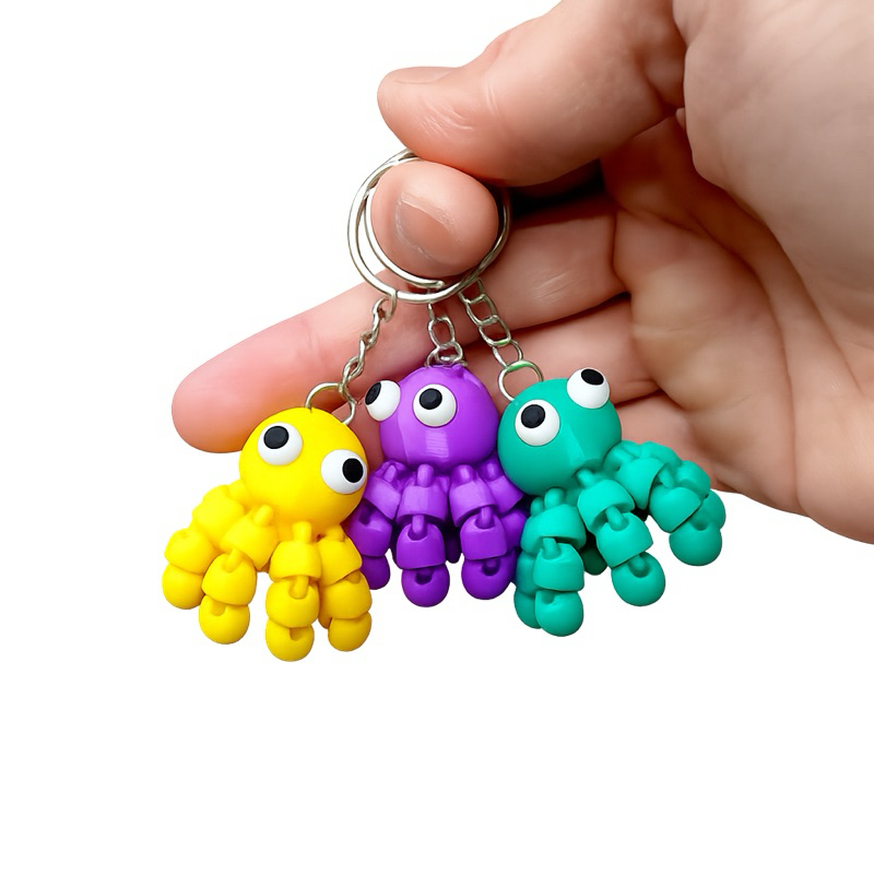 Chaveiro Polvo Articulado Flexível 3D Fidget Toy Anti Estresse Colorido