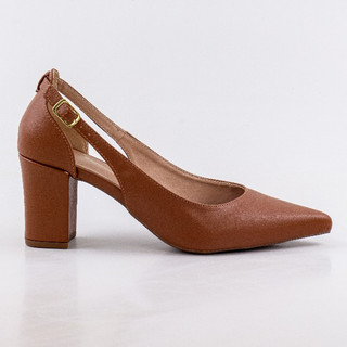 Scarpin Salto Bloco- Recorte traseiro com fivela-Salto 6,0cm