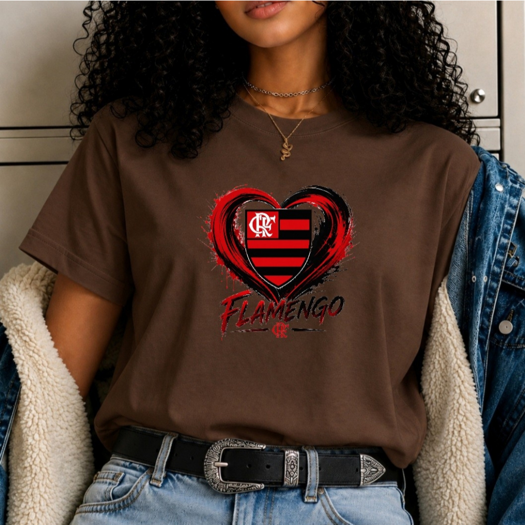 Camisa Camiseta Time Coração Feminina 100% Algodão Lançamento Top Varias Cores