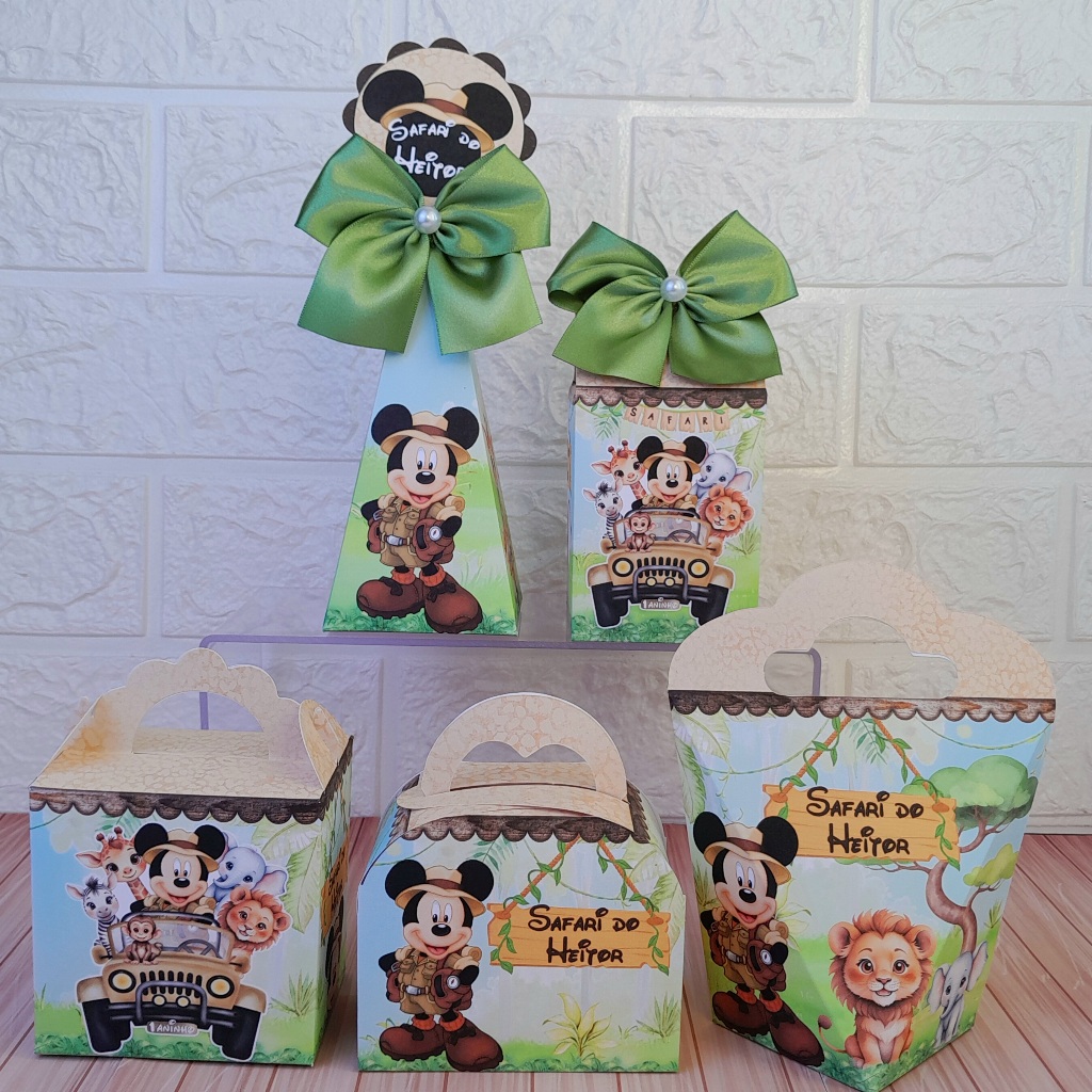 Kit Festa Personalizados SAFARI DO MICKEY  - Caixinhas para Lembrancinhas Aniversario (PEGUE E MONTE)