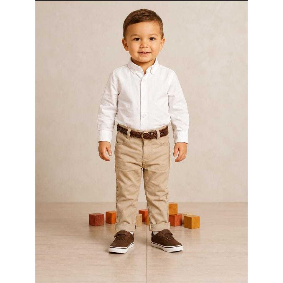 Calça Infantil Masculina Sarja Com Elástico Regulável Tam 1 Ao 10