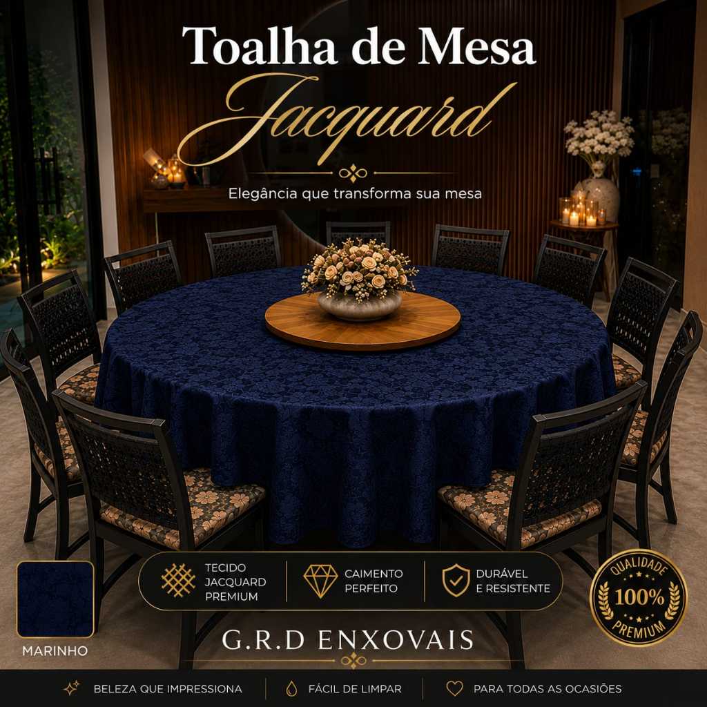 Toalha de Mesa Redonda Jacquard Premium 2,75m para 12 Cadeiras | Elegante, Resistente e Fácil de Limpar