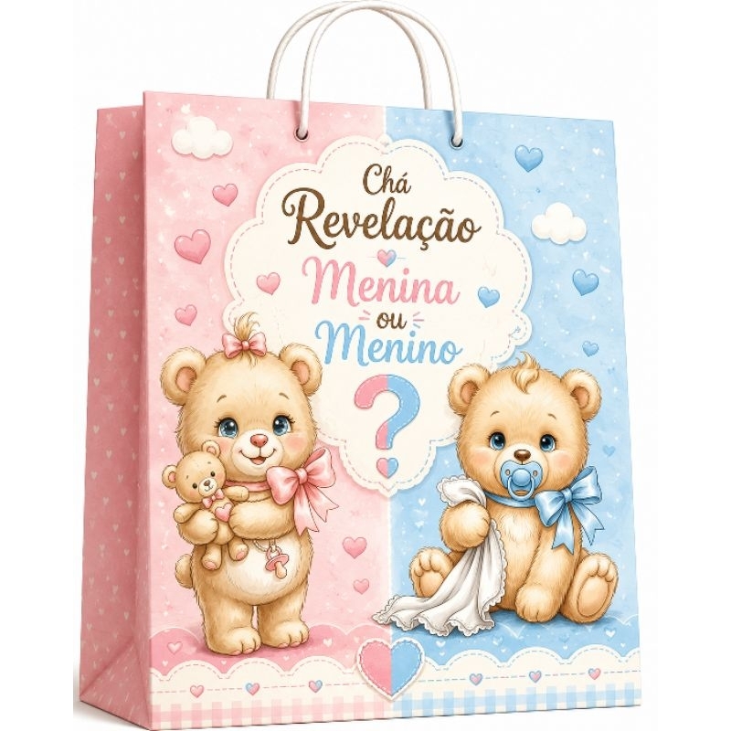 15 Sacolinha Personalizada Cha Revelação | Lembrancinha Aniversário Infantil