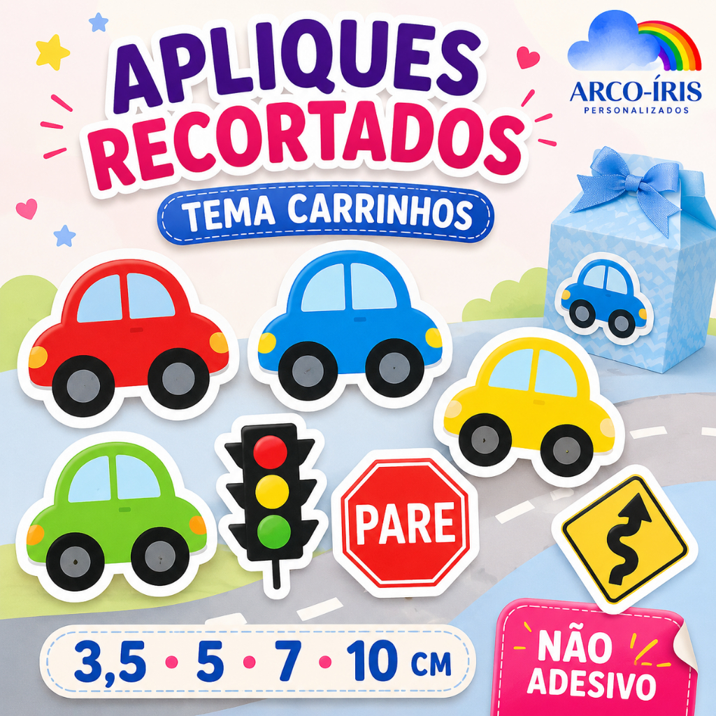 Apliques Recortados Carrinhos Festa Infantil Lembrancinhas Tubetes Decoração Papel