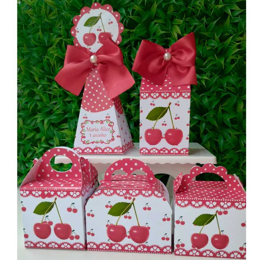 Kit Caixinhas Cerejinha Personalizado – Lembrancinha para festa de aniversário.