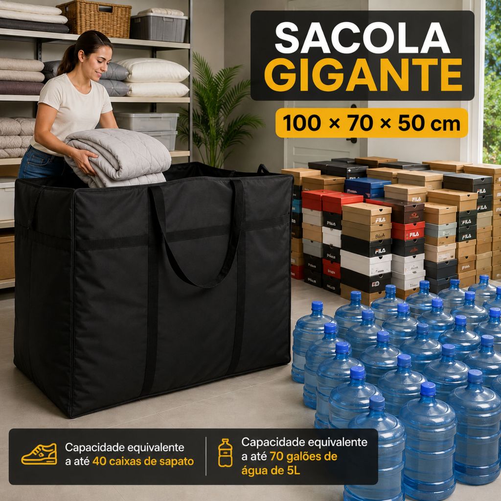 Sacolão Gigante Extra GGG Bolsa Lona Viagem Dobrável Multi Uso Compra Mudança 107 350 Litros