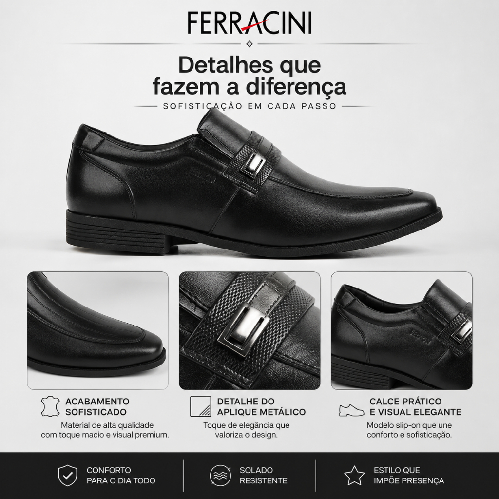 Sapato Masculino Original Ferracini Couro Conforto London Macio