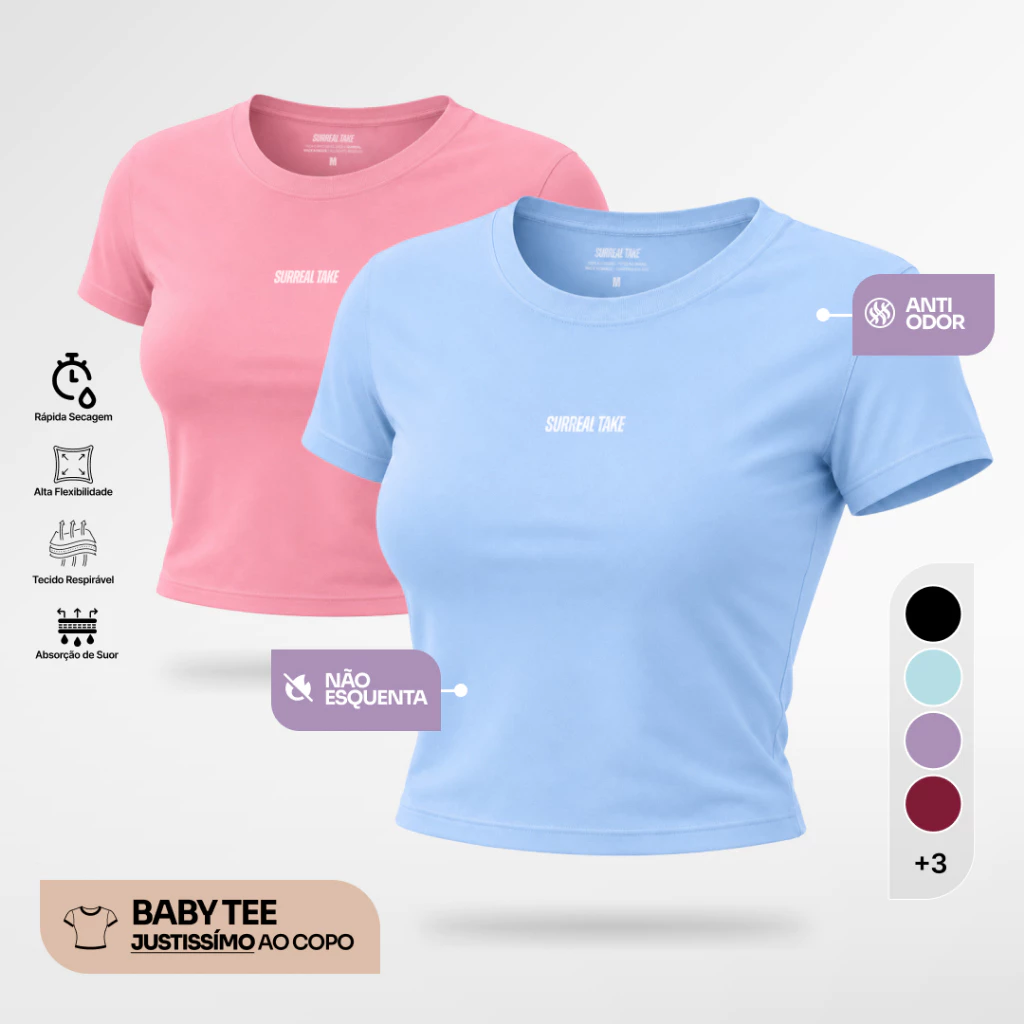Kit 2 ou 1 Baby Tee Feminina Dry Fit Blusa Slim Fit Manga Curta Blusa de Compressão Ajuste Perfeito — imagem 1