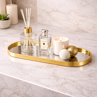 Bandeja Espelhada Banheiro Lavabo Bandeja Decorativa Multiuso Preta Dourada