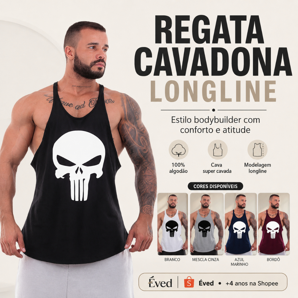 Camisetas Regata Masculinas Cavada Estampada Algodão Básica Nadador Treino Musculação Academia