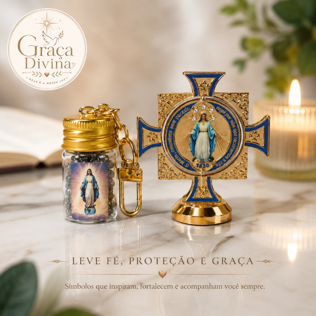 Kit Nossa Senhora das Graças, Terço Cordão Hematita Delicada + Imagem para Carro Presente Religioso Envio Imediato