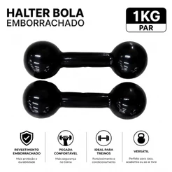 Par Halter Bola Emborrachado 1kg Ferro Fundido Academia Musculação Fitness Preto